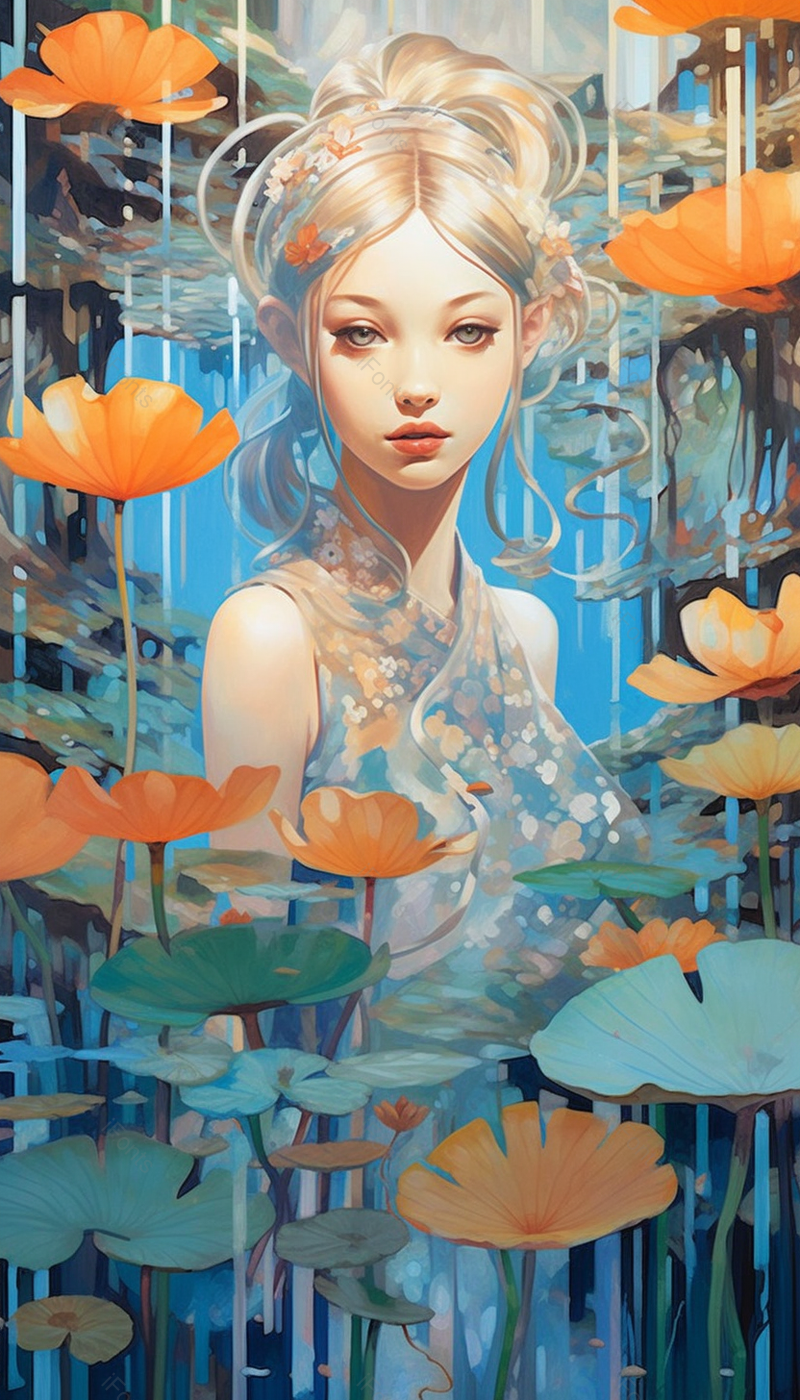 被花朵包围漂亮女孩中国风艺术插画,插画/手绘图,插画/手绘图库,插画/手绘图下载,插画/手绘